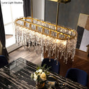 GobekUsa Gold Oval Island Pendant Lamp: Minimalist Design with Clear Crystal, 7 Bulbs & Melting Ice-inspired