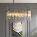 GobekUsa Gold Oval Island Pendant Lamp: Minimalist Design with Clear Crystal, 7 Bulbs & Melting Ice-inspired