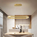 GobekUsa Gold Oval LED Island Lamp for Modern Dining Room - Metallic Hanging Light Kit with Warm/White Glow