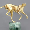 GobekUsa Golden Leopard Brass Cheetah Figurine Green Marble Base Metal DecorAccessory