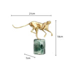 GobekUsa Golden Leopard Brass Cheetah Figurine Green Marble Base Metal DecorAccessory