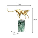 GobekUsa Golden Leopard Brass Cheetah Figurine Green Marble Base Metal DecorAccessory