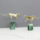 GobekUsa Golden Leopard Brass Cheetah Figurine Green Marble Base Metal DecorAccessory