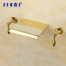 GobekUsa Golden Plated 2-Handle Bathroom Faucet Wall Mount Waterfall Basin Mixer