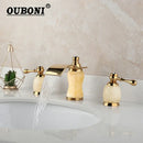 GobekUsa Golden Plated Bathtub Faucet with Jade Stone Handles - Solid Brass Mixer