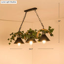 GobekUsa Green Faux Plant Farmhouse Pendant Island Light with Metallic Shade