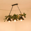 GobekUsa Green Faux Plant Farmhouse Pendant Island Light with Metallic Shade