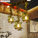 GobekUsa Green Faux Plant Farmhouse Pendant Island Light with Metallic Shade