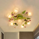 GobekUsa Green Opaque Glass Spiral Bedroom Ceiling Light Fixture - Semi-Flush Mount (4/7 Bulbs) - Traditional Design