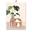 GobekUsa Green Plants Black Cat Canvas Wall Art