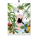 GobekUsa Green Plants Black Cat Canvas Wall Art
