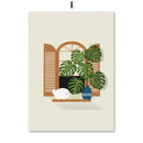 GobekUsa Green Plants Black Cat Canvas Wall Art