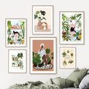 GobekUsa Green Plants Black Cat Canvas Wall Art