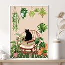 GobekUsa Green Plants Black Cat Canvas Wall Art