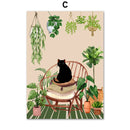 GobekUsa Green Plants Black Cat Canvas Wall Art