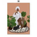 Botanical green plants and black cat framed wall art set living room