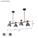 GobekUsa Grey/White/Green Bell Island Lamp - Nordic 4-Light Iron Pendant with Rotatable Design and Wood Decoration
