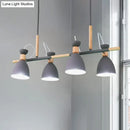 GobekUsa Grey/White/Green Bell Island Lamp - Nordic 4-Light Iron Pendant with Rotatable Design and Wood Decoration