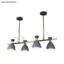GobekUsa Grey/White/Green Bell Island Lamp - Nordic 4-Light Iron Pendant with Rotatable Design and Wood Decoration