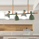 GobekUsa Grey/White/Green Bell Island Lamp - Nordic 4-Light Iron Pendant with Rotatable Design and Wood Decoration