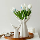 Hand painted white ceramic hand arm palm vase living room decor