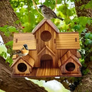 Rustic brown handmade 6-hole hanging bird house garden decor by Decorbites
