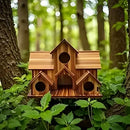 Rustic brown handmade 6-hole hanging bird house garden decor by Decorbites