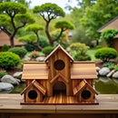 Rustic brown handmade 6-hole hanging bird house garden decor by Decorbites