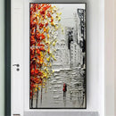 GobekUsa Handmade Abstract City Oil Painting, Modern Wall Art