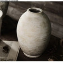 Rustic white speckled handmade ceramic vase living room decor by Decorbites