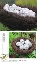 Rustic brown rattan bird nest with eggs living room decor garden set by Decorbites