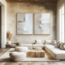 GobekUsa Handpainted Abstract Beige & White Oil Paintings Set
