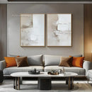 GobekUsa Handpainted Abstract Beige & White Oil Paintings Set