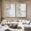 GobekUsa Handpainted Abstract Beige & White Oil Paintings Set