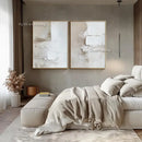 GobekUsa Handpainted Abstract Beige & White Oil Paintings Set