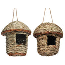 Handwoven straw bird nest with hanging rope for garden decor by Decorbites