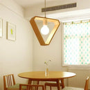 Geometric triangular hanging wooden lights dining room pendant pair by Decorbites