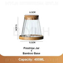 Modern clear glass flower pots with wood base living room planters by Decorbites