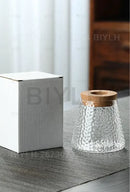 Modern clear glass flower pots with wood base living room planters by Decorbites