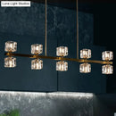 GobekUsa Ice Cube Crystal Pendant Light - Minimalist Gold Dining Room Island Lamp (5/10 Heads)