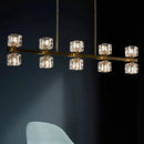 GobekUsa Ice Cube Crystal Pendant Light - Minimalist Gold Dining Room Island Lamp (5/10 Heads)