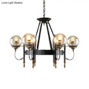 GobekUsa Industrial 6-Light Clear Glass Globe Chandelier with Clock Detail - Modern Pendant Light for Living Room