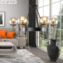 GobekUsa Industrial 6-Light Clear Glass Globe Chandelier with Clock Detail - Modern Pendant Light for Living Room