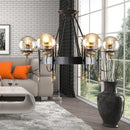 GobekUsa Industrial 6-Light Clear Glass Globe Chandelier with Clock Detail - Modern Pendant Light for Living Room