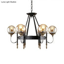 GobekUsa Industrial 6-Light Clear Glass Globe Chandelier with Clock Detail - Modern Pendant Light for Living Room