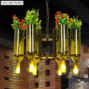 GobekUsa Industrial 6-Light Green Glass Wine Bottle Chandelier: Dining Room Pendant Lighting with Floral Design