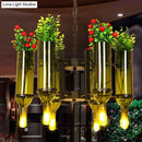 GobekUsa Industrial 6-Light Green Glass Wine Bottle Chandelier: Dining Room Pendant Lighting with Floral Design