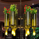 GobekUsa Industrial 6-Light Green Glass Wine Bottle Chandelier: Dining Room Pendant Lighting with Floral Design