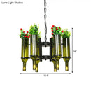 GobekUsa Industrial 6-Light Green Glass Wine Bottle Chandelier: Dining Room Pendant Lighting with Floral Design