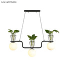 GobekUsa Industrial Black Island Light Fixture with Opal Glass Globe Pendant and Clear Glass Pot - 3-Bulb
